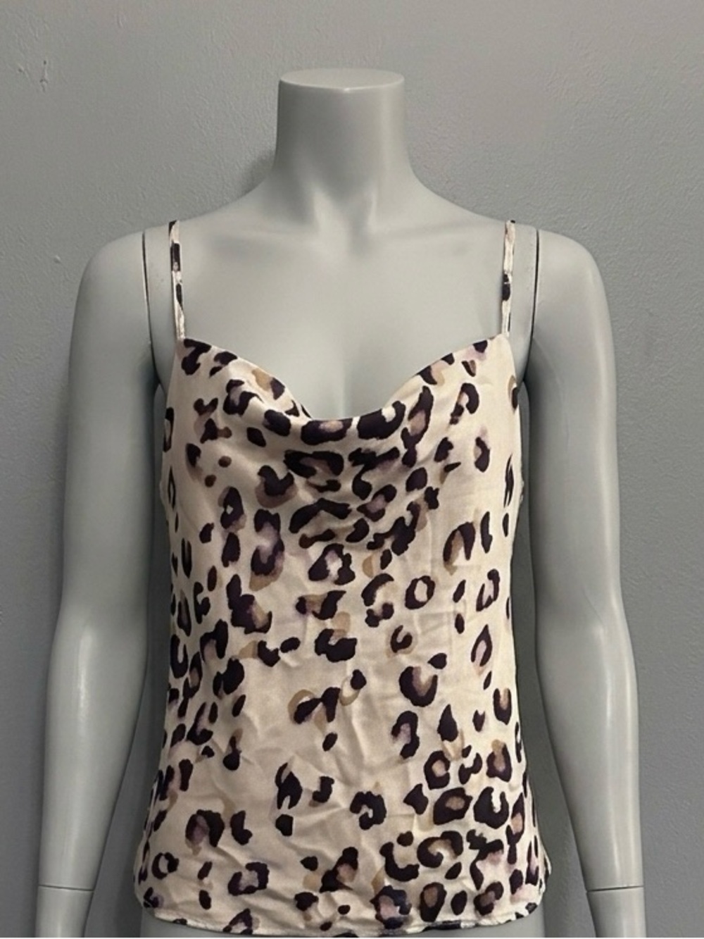 mine Leopard Print Cowl Neck Satin Cami - Cream/Black/Brown